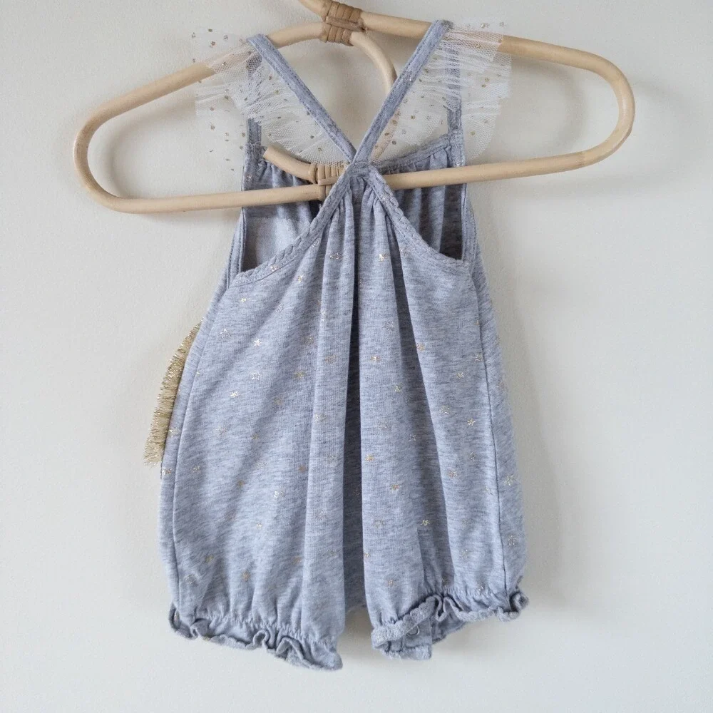 Mud Pie Baby Girl 0-3m Unicorn‎ Bubble Romper Gold Tulle Summer